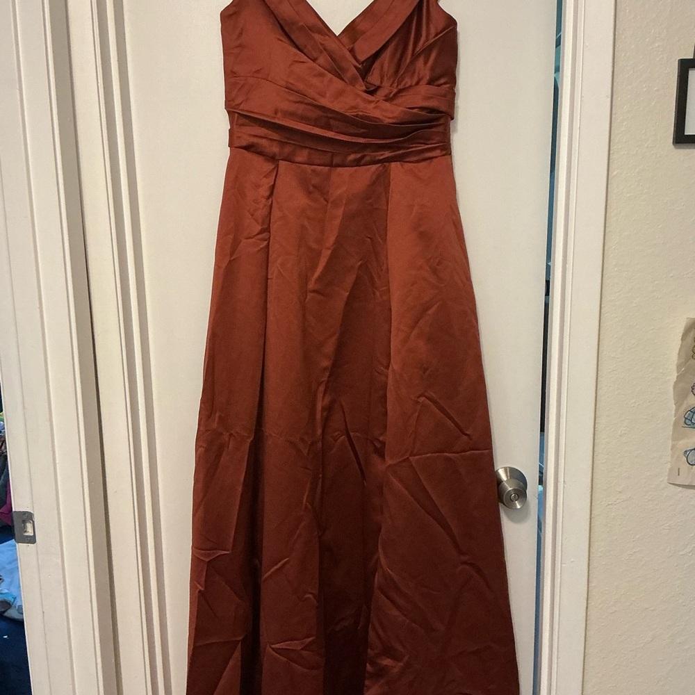 Elegant Rust Satin V-Neck Maxi Dress